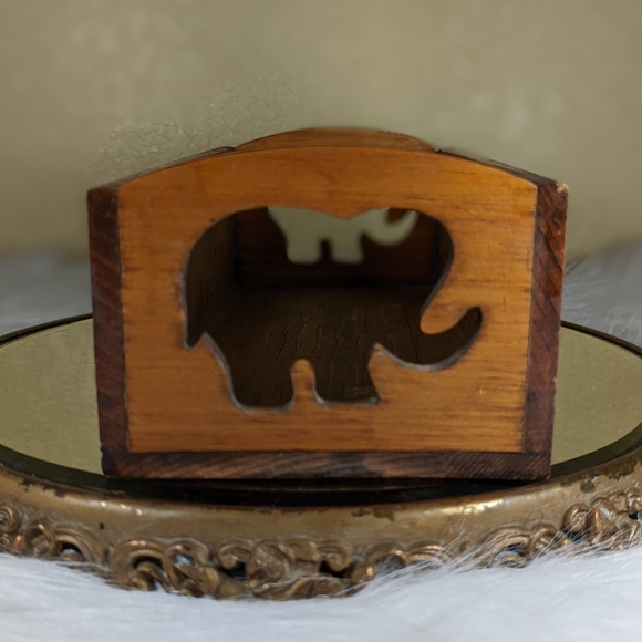 Wood Hand Made Vintage Shadow Box Shelf Primitive Cut Out Elephant - Picture 2 of 11